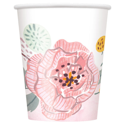 Pack of 8 Painted Floral 9oz Paper Cups
