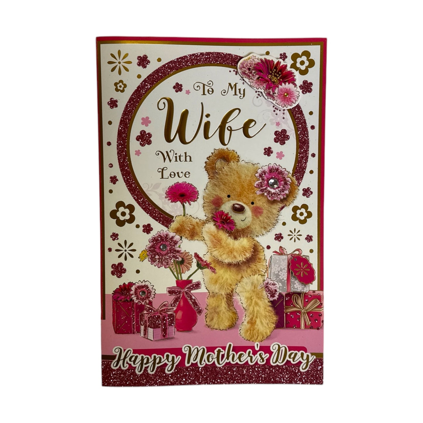 To My Wife Teddy With Blooming Flowers Design Mother's Day Boxed Card