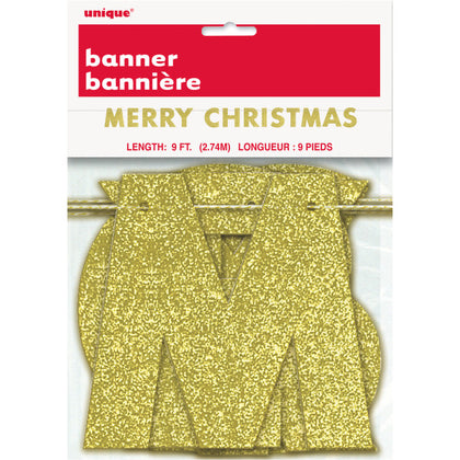 9ft Gold Glitter Merry Christmas Banner