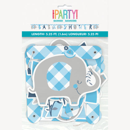 Blue Floral Baby Shower Elephant Jointed Banner