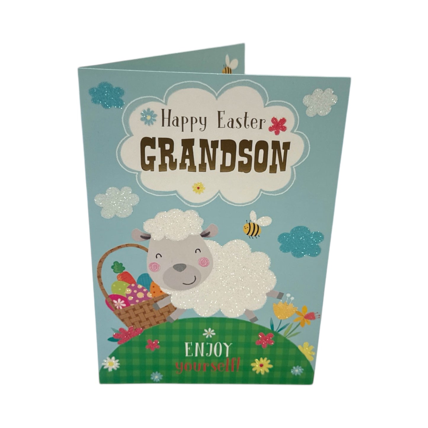 For Grandson Cute Lamb with Eggs Design Easter Card