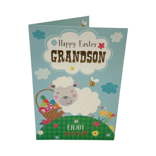 For Grandson Cute Lamb with Eggs Design Easter Card