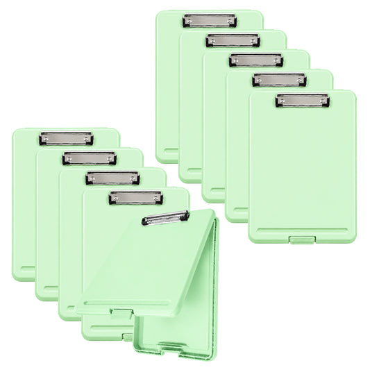 Pack of 10 A4 Pastel Green Plastic Clipboard Box File - Storage Filing Case