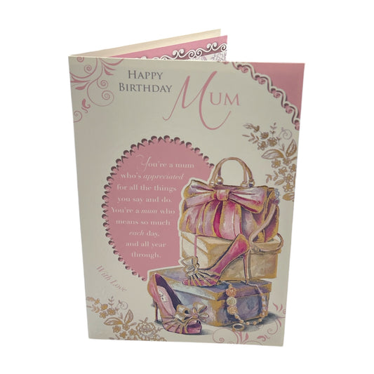 To Mum Purse and Shoe Pink Design Celebrity Style Birthday Card