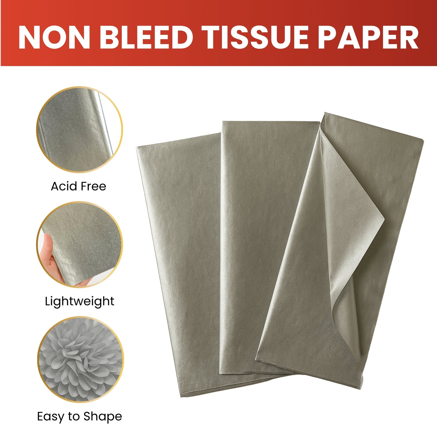 Pack of 200 Metallic Silver Acid Free 50 x 70cm Tissue Paper Sheets