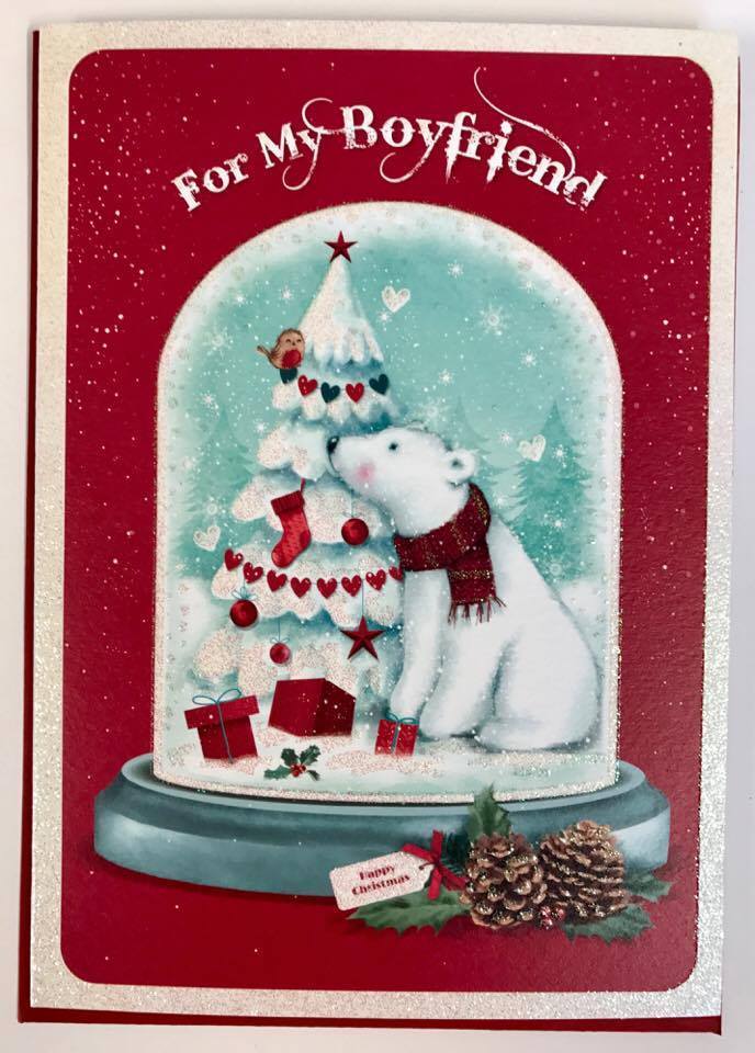 Nice Verse Colourful Glitter New Bear & Gift Christmas Card - BOYFRIEND