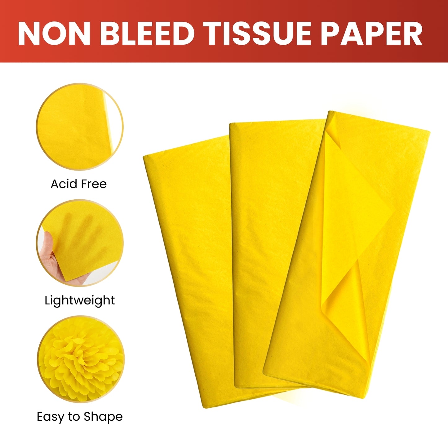 Pack of 200 Yellow Acid Free 50 x 70cm Tissue Paper Sheets