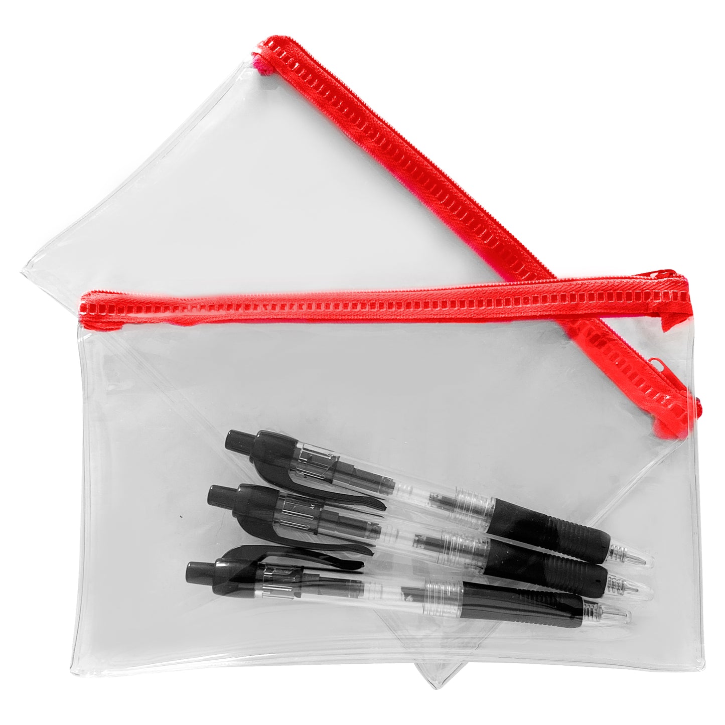 Pack of 2 Janrax 8x5" Red Zip Clear Exam Pencil Cases