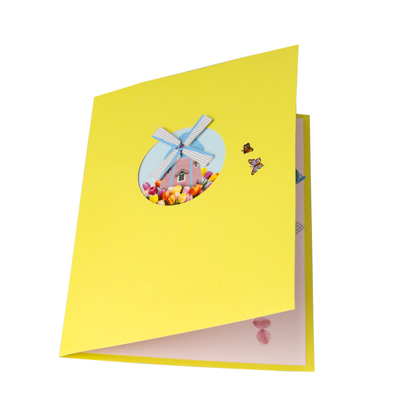 Rustic Charm Floral Windmill 3D Pop Up Greeting Card