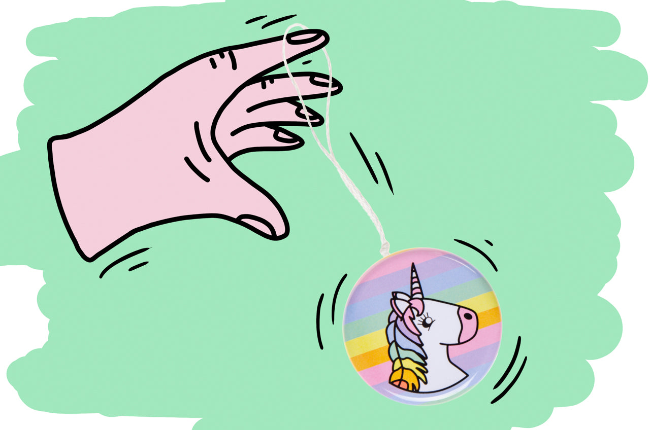 Pack of 12 Metal Yo-Yo Unicorn Theme Return Tops