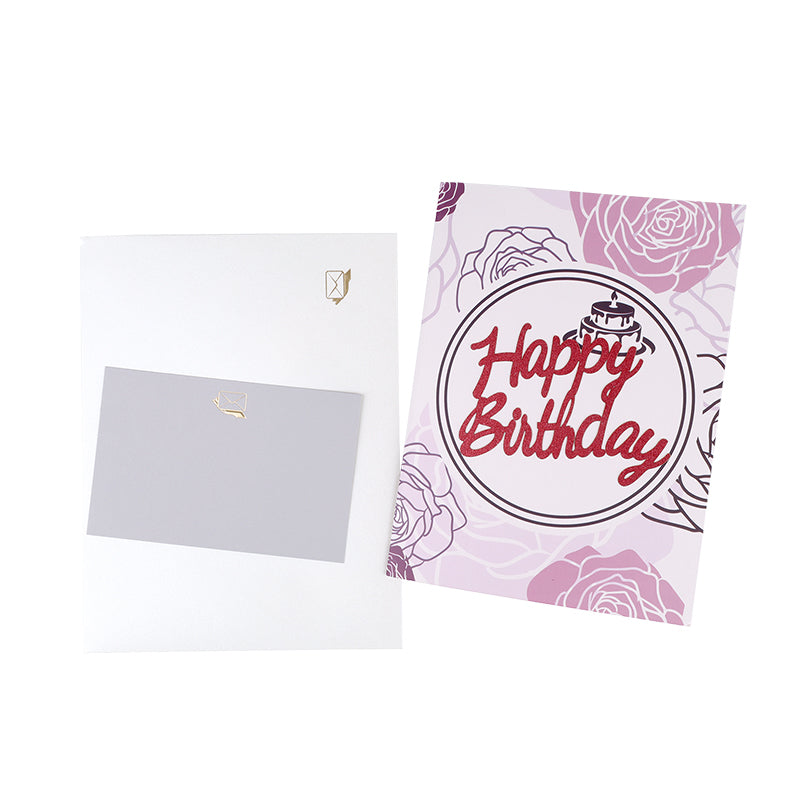 Rosy Layers 3D Birthday Cake Pop Up Card