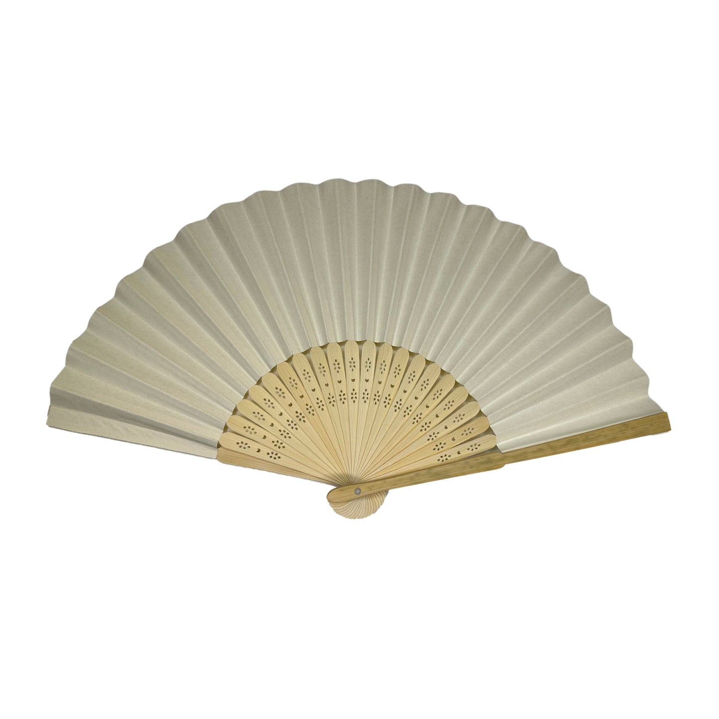 Ivory Paper Foldable Hand Held Bamboo Wooden Fan by Parev