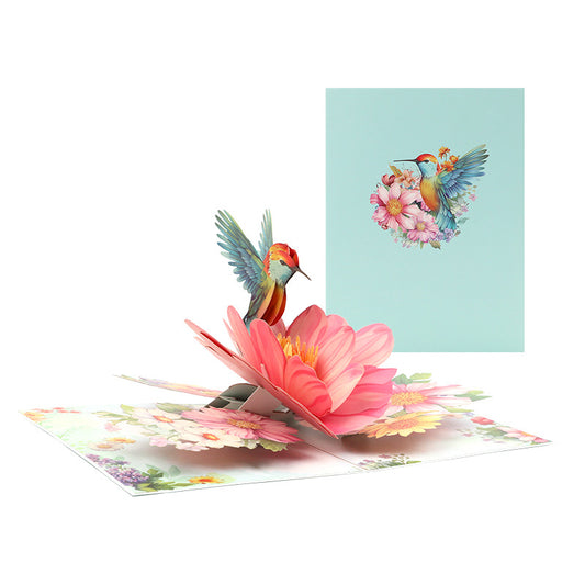 Hummingbird Whispers Pink Blossom 3D Pop Up Greeting Card