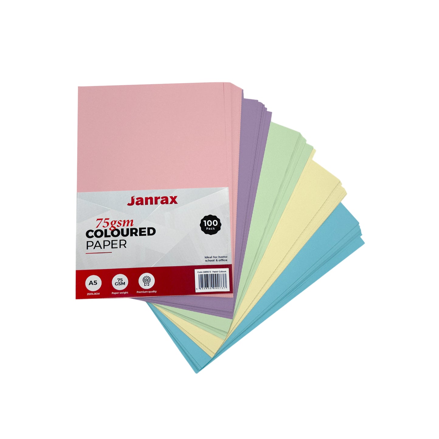 Pack of 100 A5 Assorted Pastel Coloured Paper 75gsm Sheets