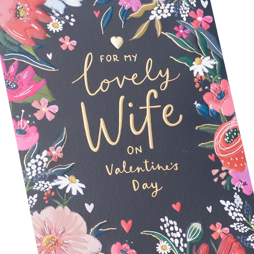 Graphic Florals and Foliage Design Wife Valentine's Day Card