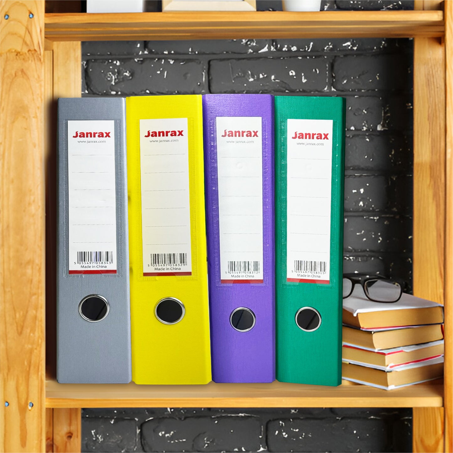 Pack of 4 A4 Lever Arch Files Paperbacked – 70mm Spine, 2 Ring Mechanism, Thumb Hole & Replaceable Spine Label – Black, Blue, Red, Green