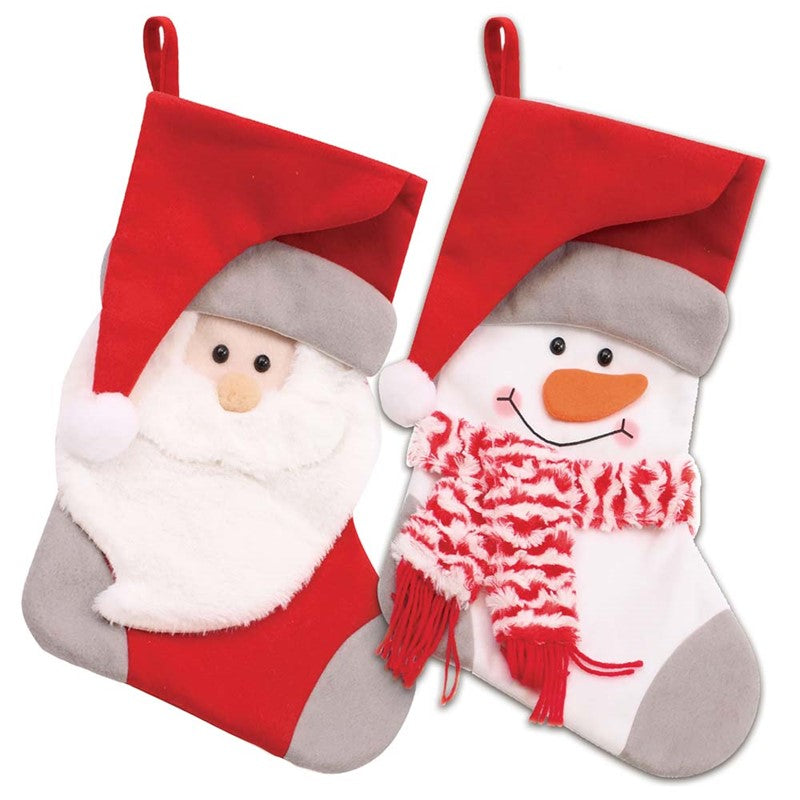 Single Plush Christmas Red & Grey Santa OR Snowman Stocking
