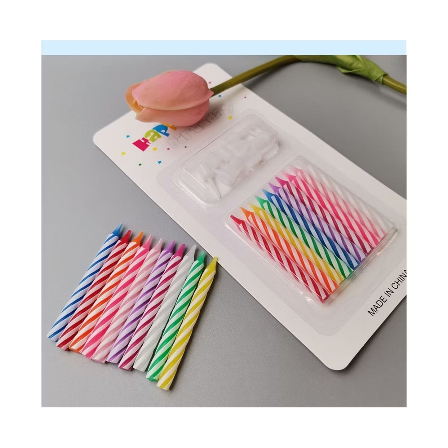 Pack of 10 Multicolor Spiral Candles With Thread Pillar