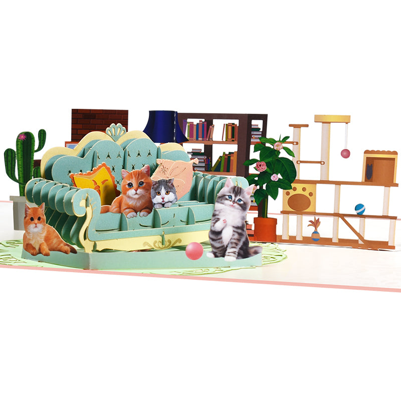 Cat Design Party 3D Pop Up Greeting Card