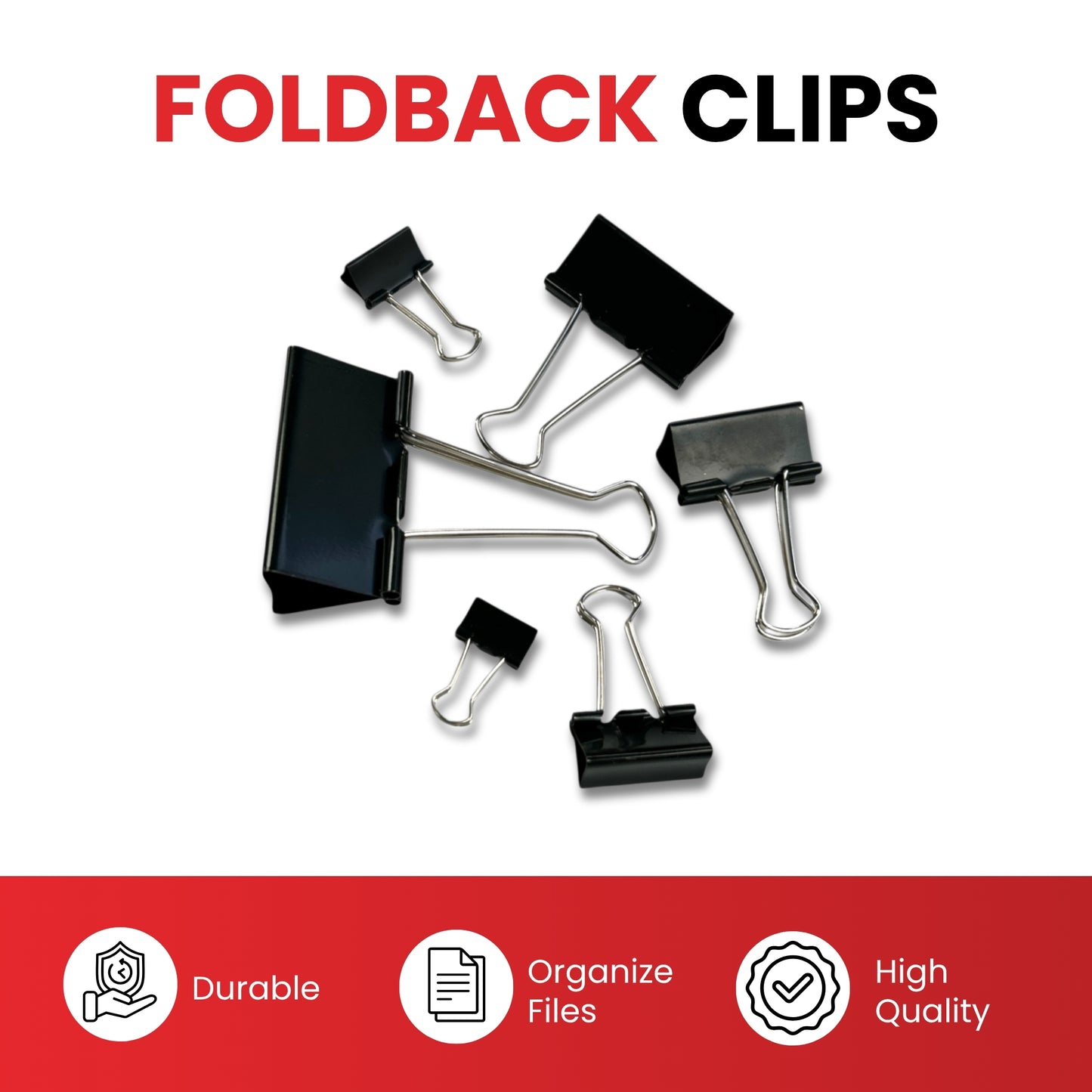 Pack of 12 19mm Black Foldback Binder Clips