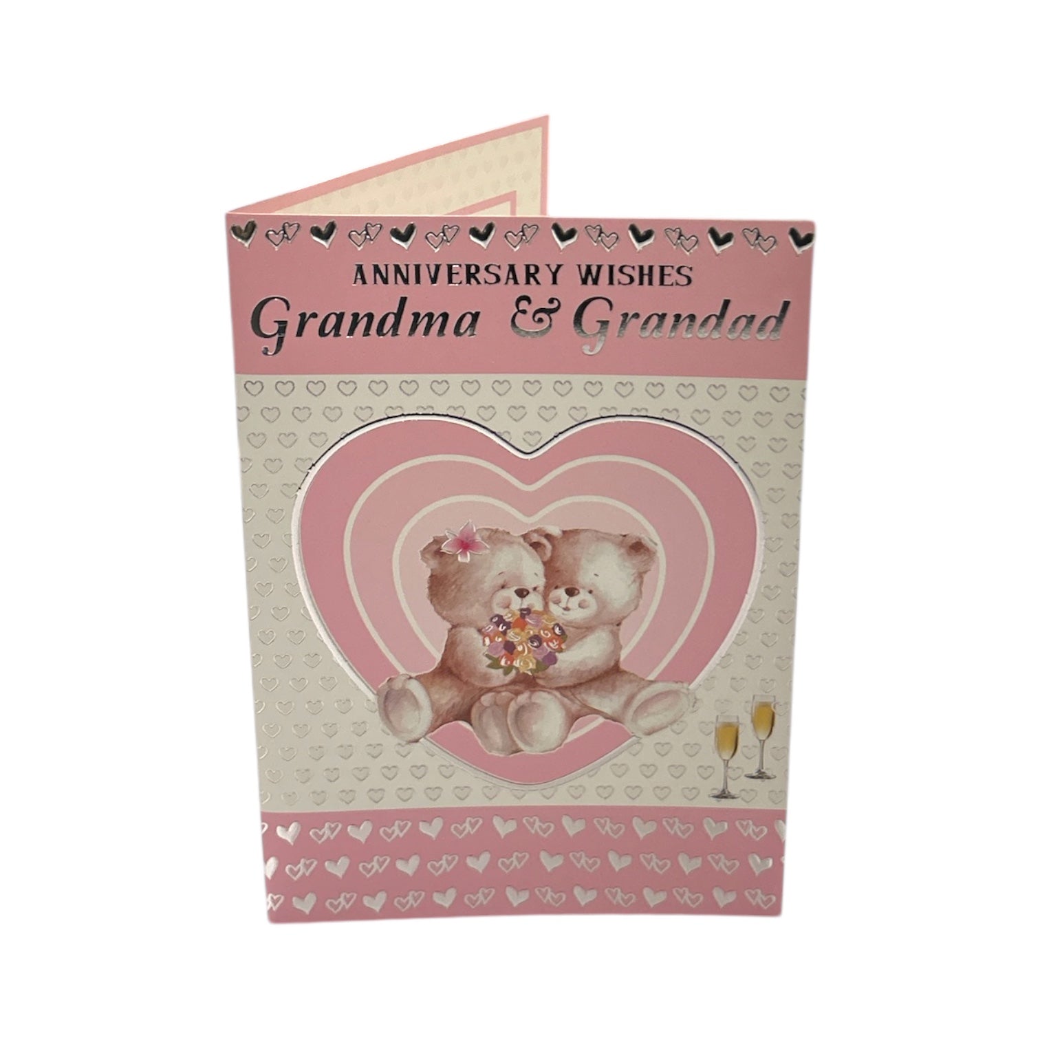Grandma & Grandad Cute Teddies In Pink Heart Anniversary Card– Choice ...