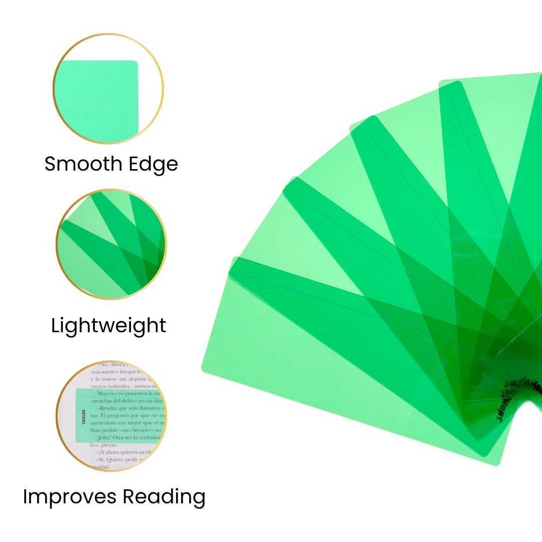 Pack of 8 Cyan 210x80mm Dyslexia Overlay Reading Strips – PET Material, Rounded Corners
