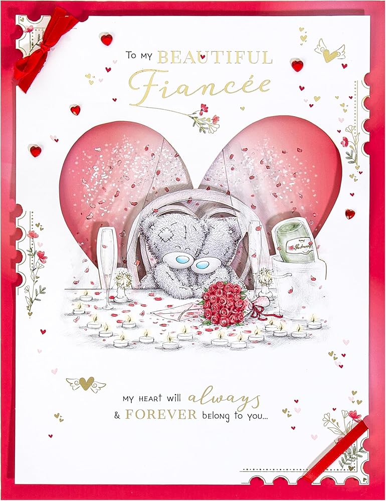 Bears Sat At Table Beautiful Fiancée Luxury Boxed Handmade Valentine's Day Card