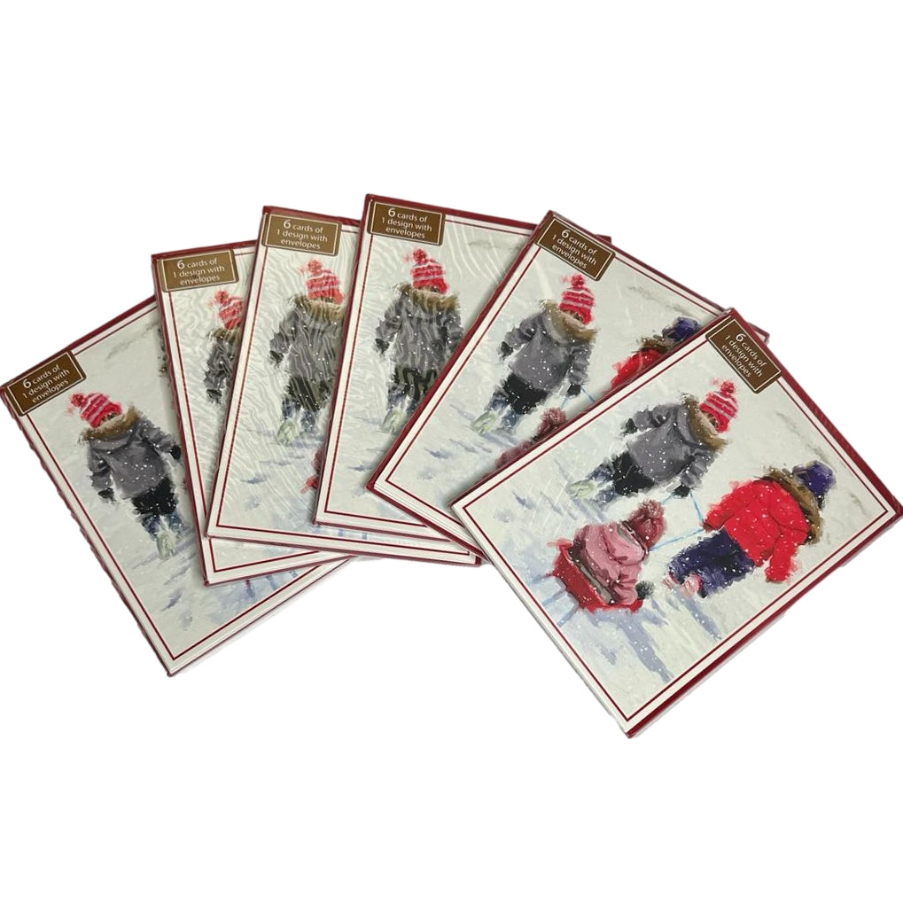 Pack of 24 x 6 = 144 Children in the Snow' Design Christmas Greeting Cards