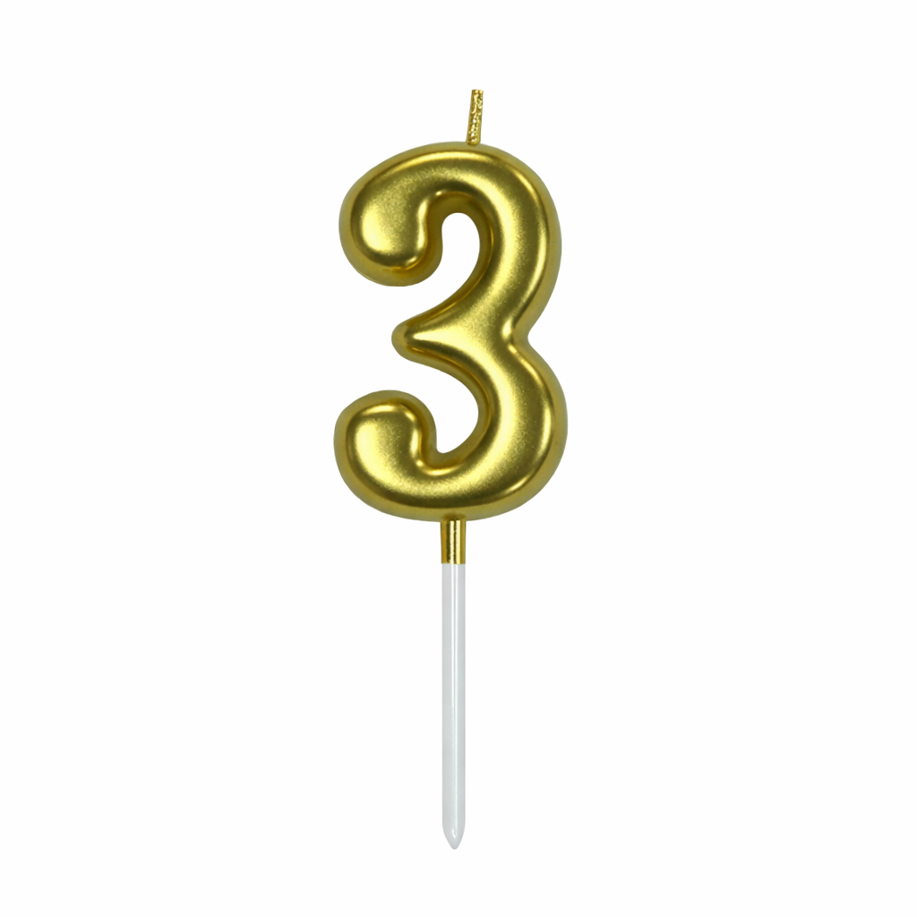 3 Number Gold-Plated Candle For Birthday Party