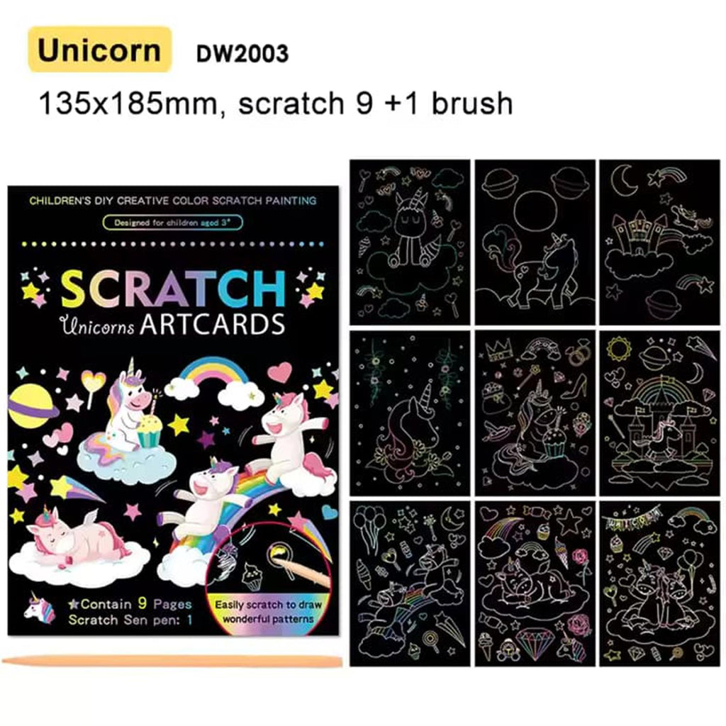 Unicorn Theme 9 Pages Art Creative Scratch Painting Book with Scratch ...