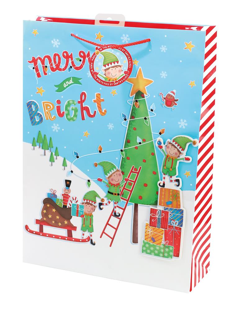 Pack of 6 Elf Scene Design Extra Large Christmas Gift Bags