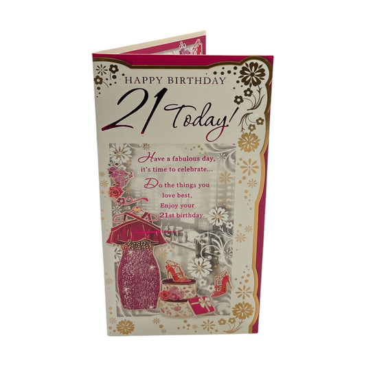 Age 21 Pink Dress and Sandals Design Floral Opacity Birthday Card