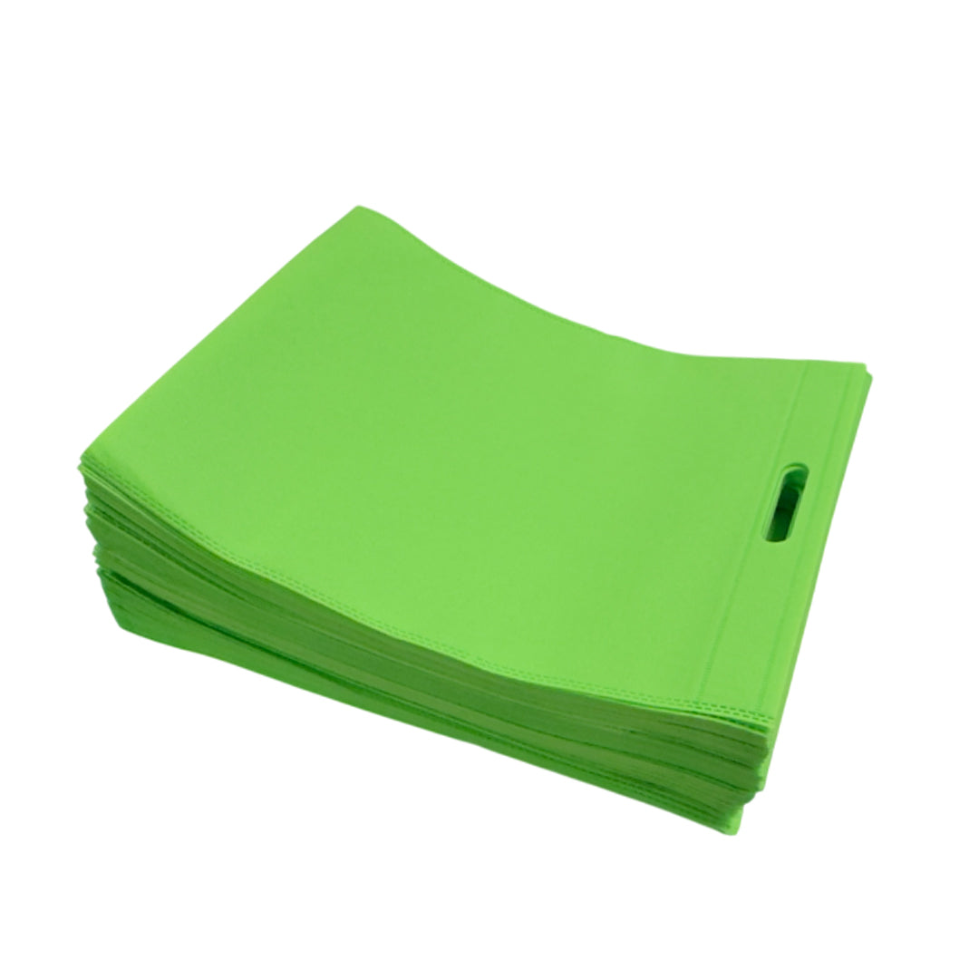 Pack of 25 Light Green Coloured 45x35cm Non-Woven Patch Handle Bags