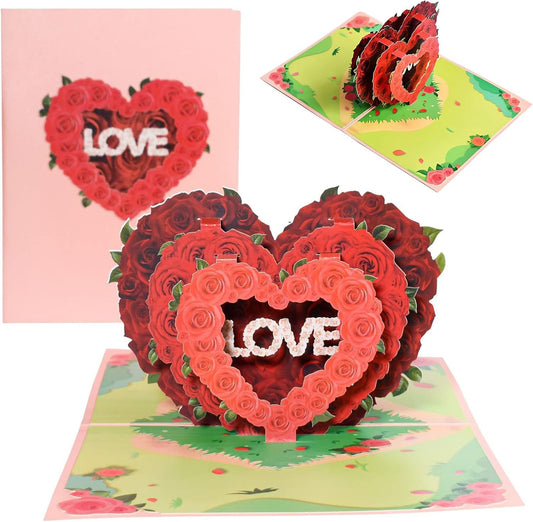 Triple Rose Heart "LOVE" 3D Pop Up Greeting Card