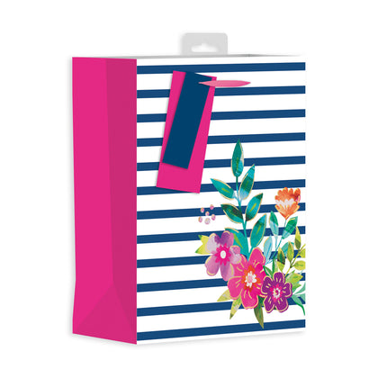 Pack of 12 Floral Strip Design Female Medium Gift Bags