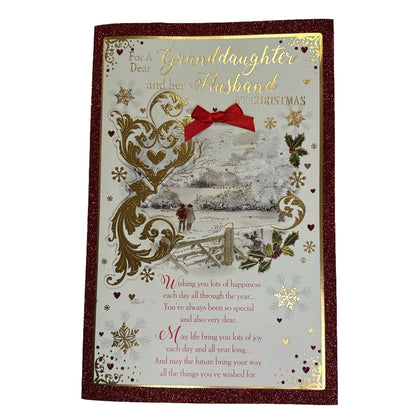 For a Dear Granddaughter and Husband Couple Walking in Winter Wonderland Design Christmas Card
