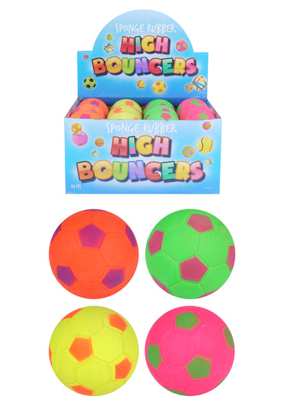 24 x Assorted Footballs Hard Sponge Rubber Hi-Bounce Balls - Wholesale Box