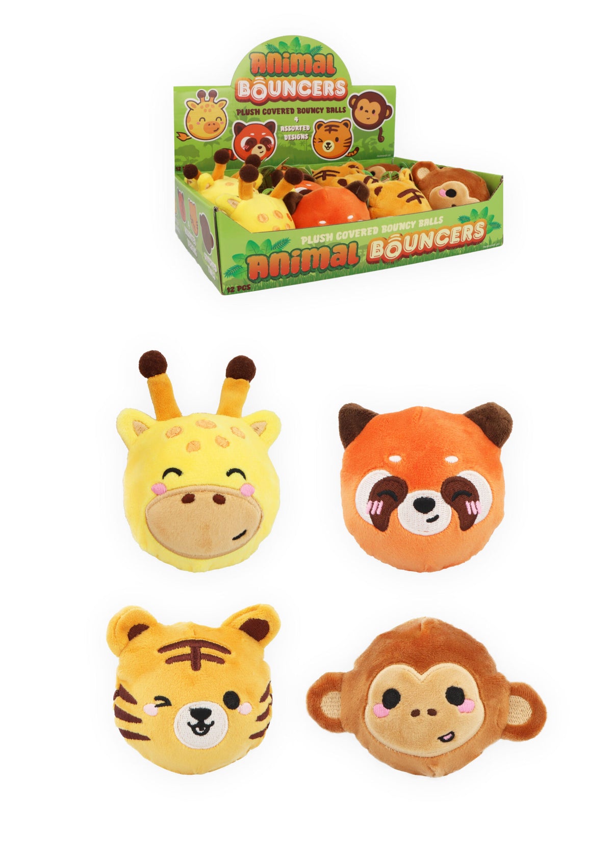Pack of 12 Plush Jungle Animal Bouncers - Party Favours Stocking Fillers
