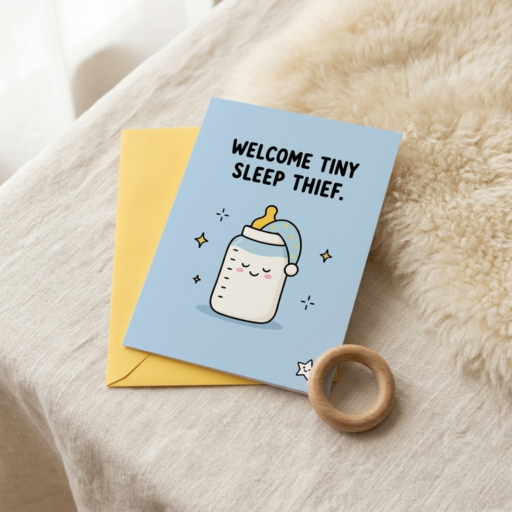 Welcome Tiny Sleep Thief New Baby Congratulations Card
