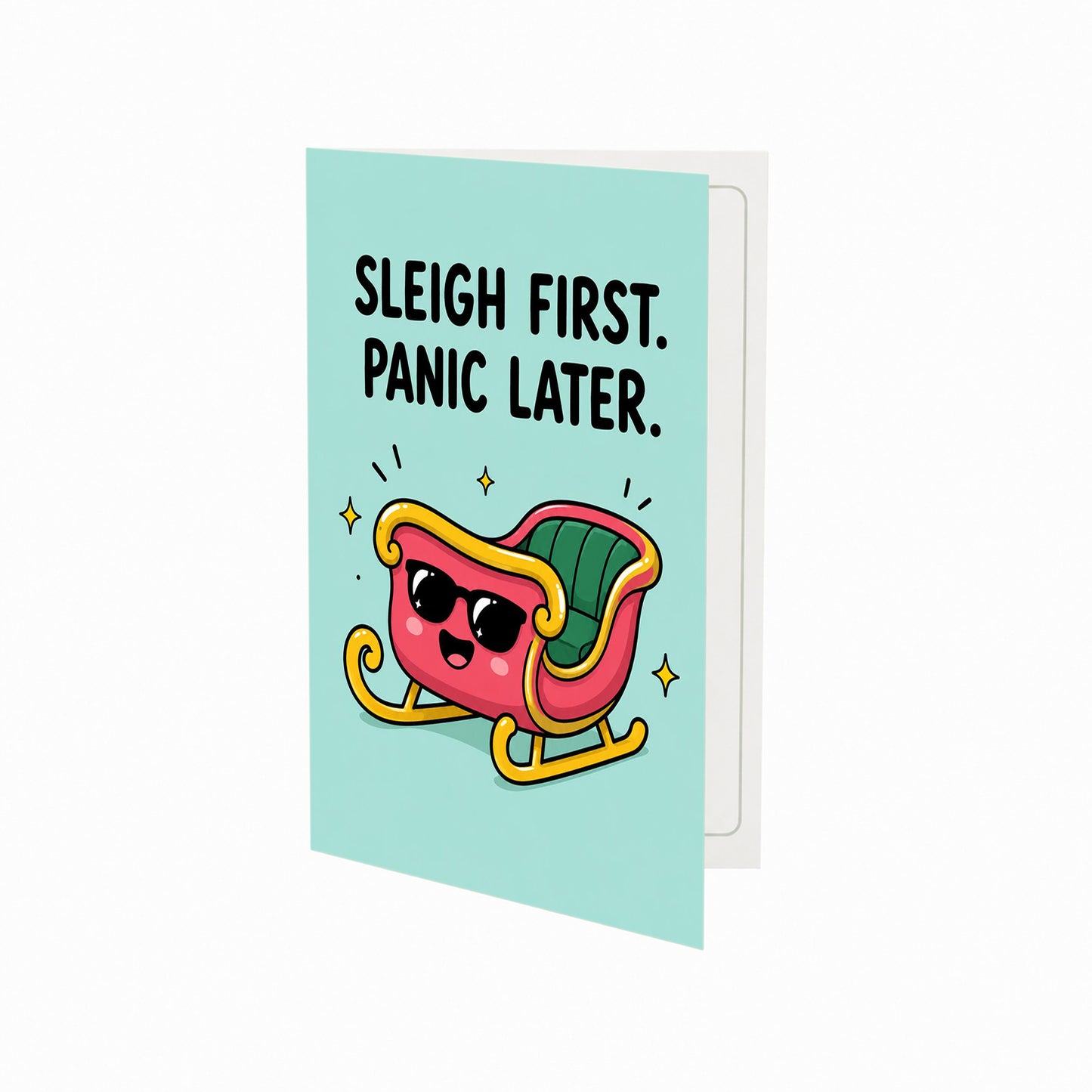 Sleigh First Panic Later Humorous Holiday Christmas Card