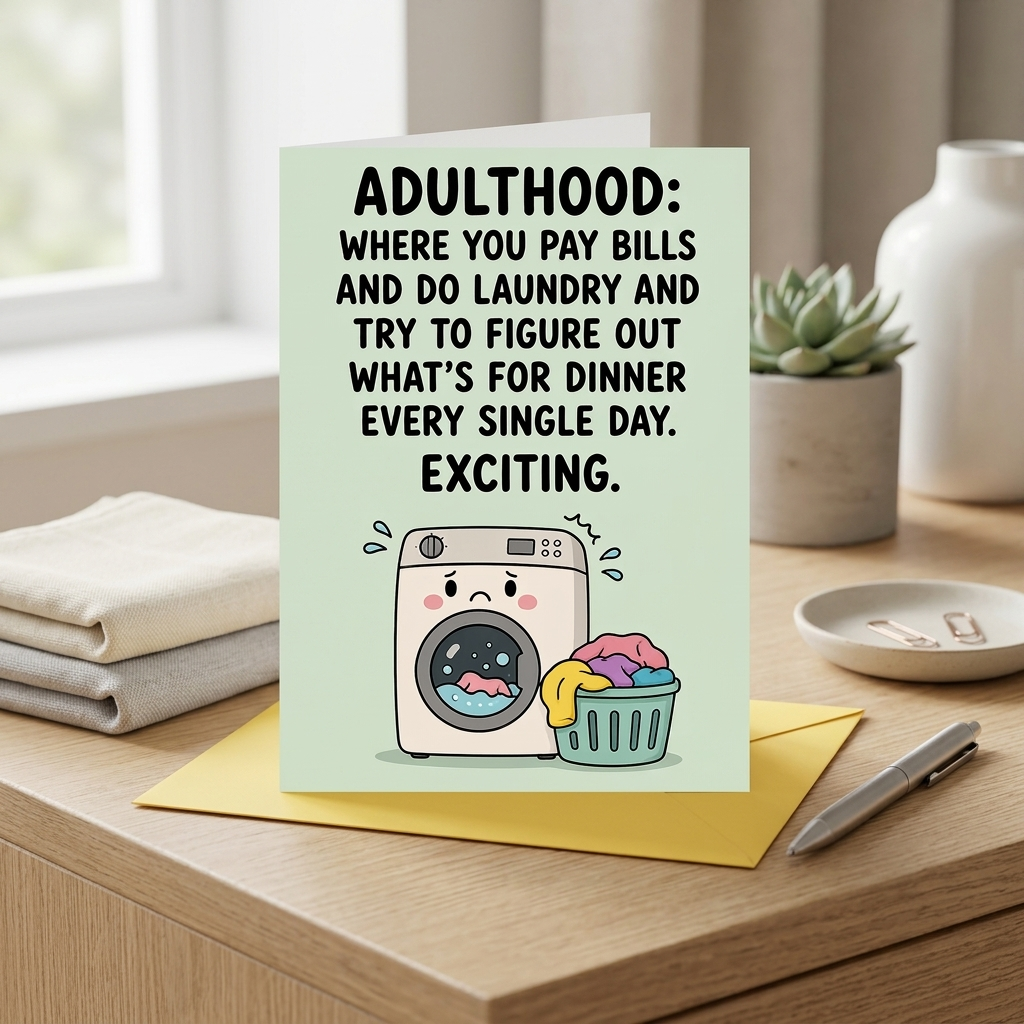 Adulthood Bills Laundry Dinner Birthday Card
