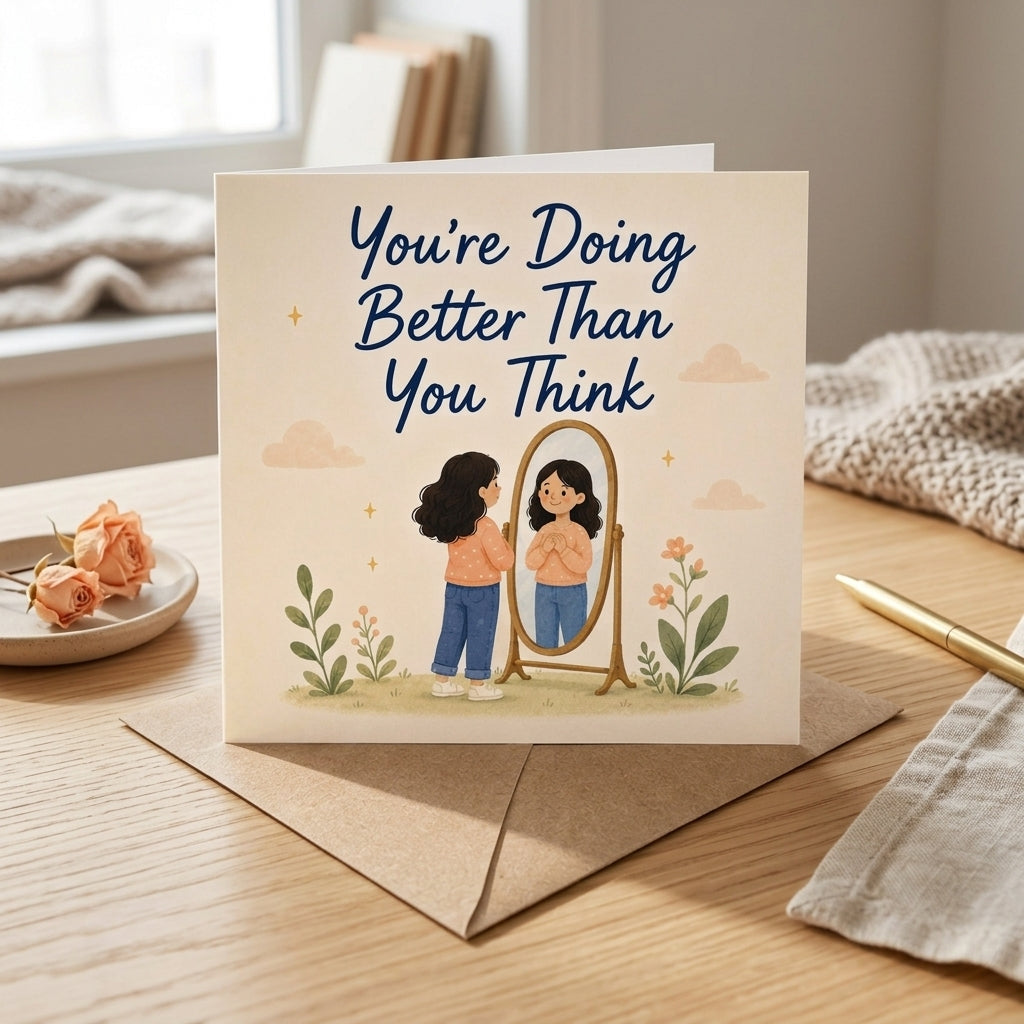 You're Doing Better Than You Think Encouragement Card Self Love, Care, Mental Health, Confidence