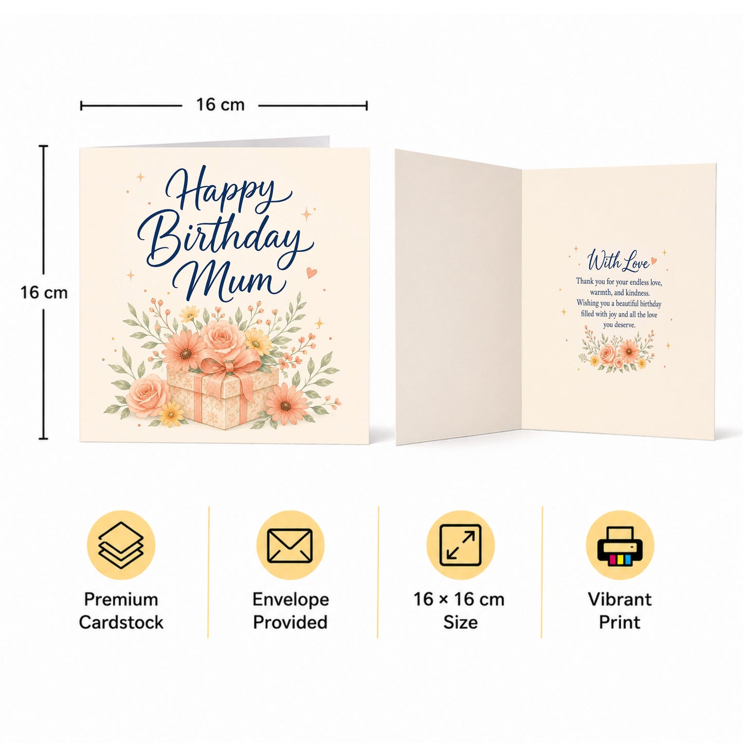 Flowers on Gift Design Mum Birthday Card