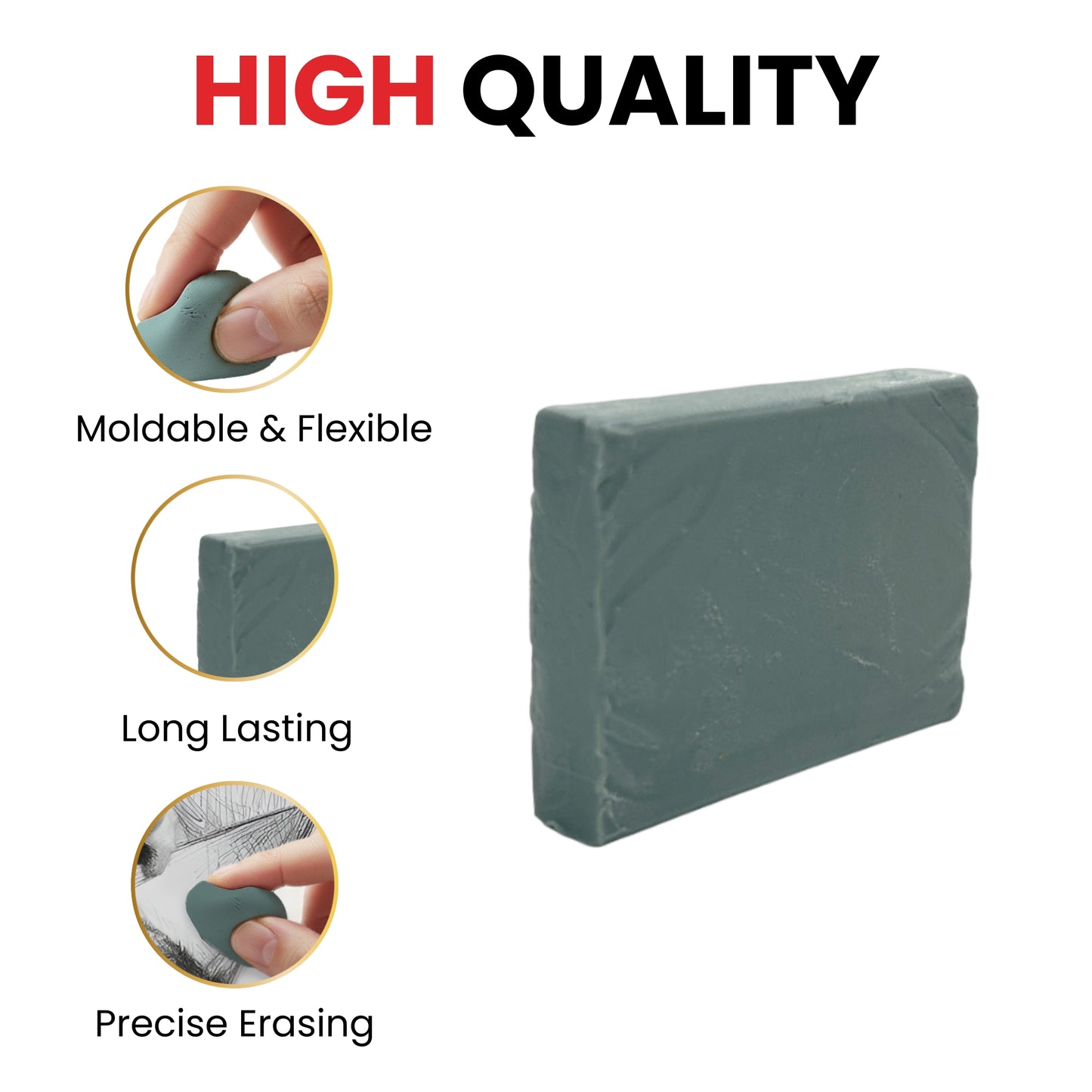 Pack of 6 Kneadable Erasers 45 x 35 x 10mm – Reusable Mouldable Rubber for Artists and Sketching