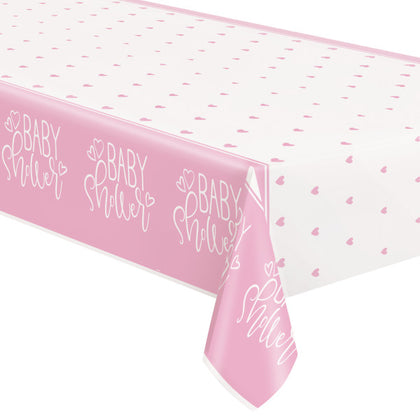 Pink Hearts Baby Shower Rectangular Plastic Table Cover, 54