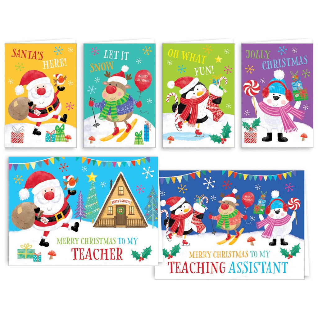 Pack of 32 Cute Santa School Christmas Cards & Envelopes