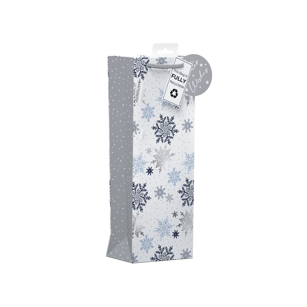 Pack of 6 Falling Snowflake Bottle Christmas Gift Bags