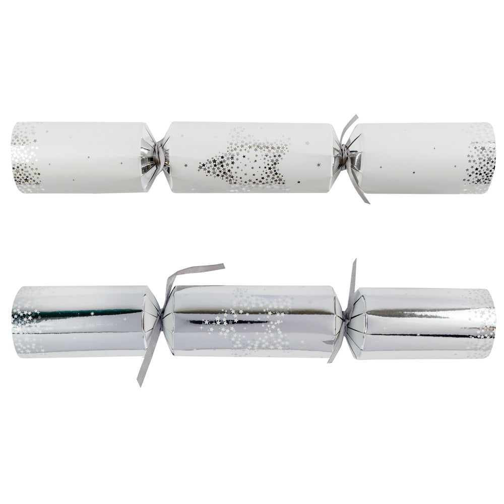Pack of 50 12" Silver & White Star Christmas Dinner Crackers