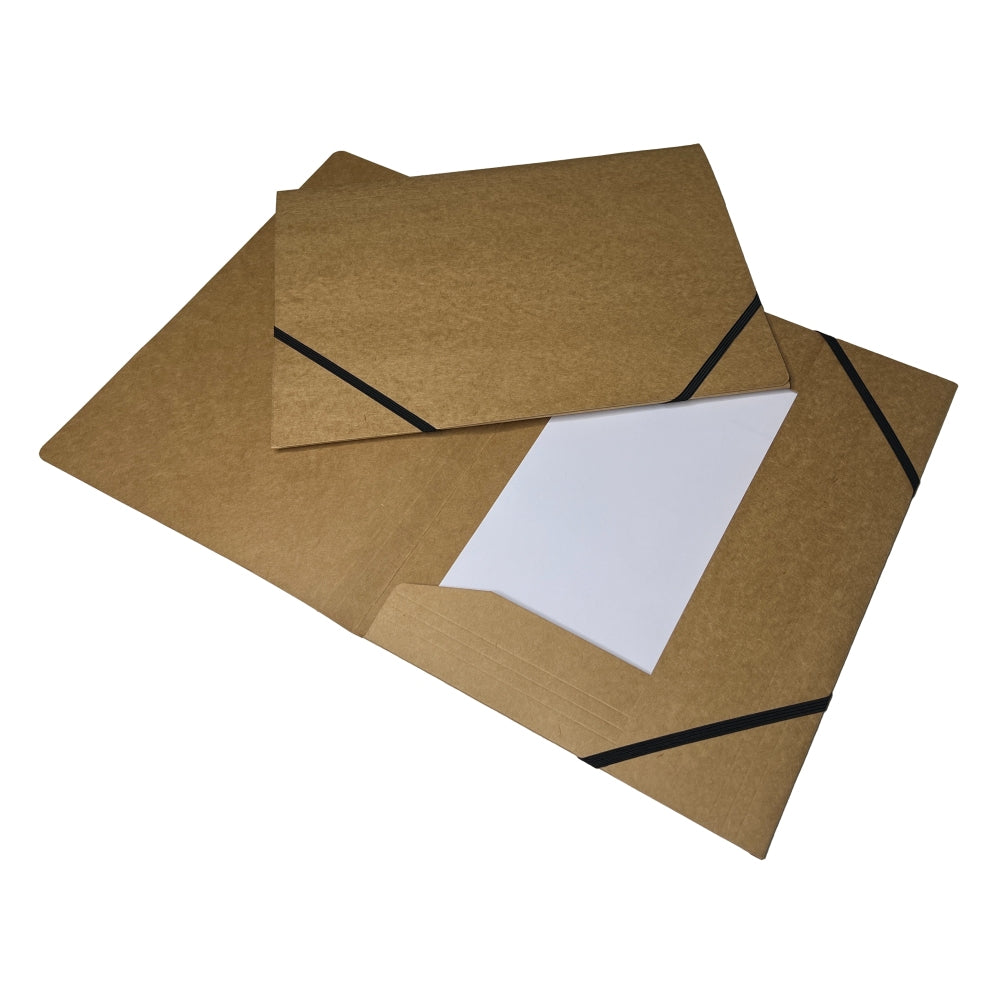 Pack of 12 A4 Kraft Card 3 Flap Folders With Elastic Closure