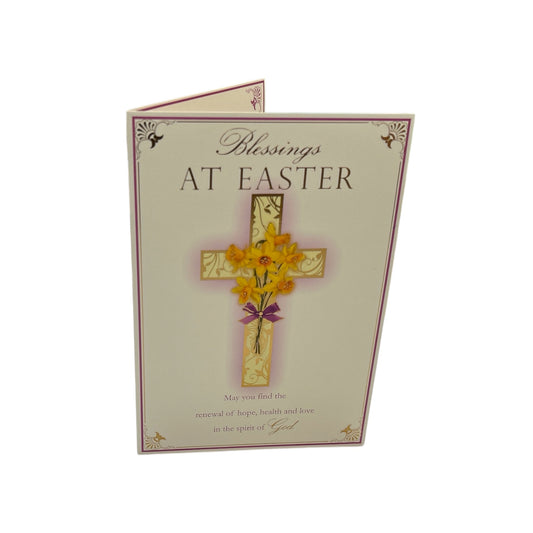 Blessings At Easter Yellow Floral Cross Design Easter Card